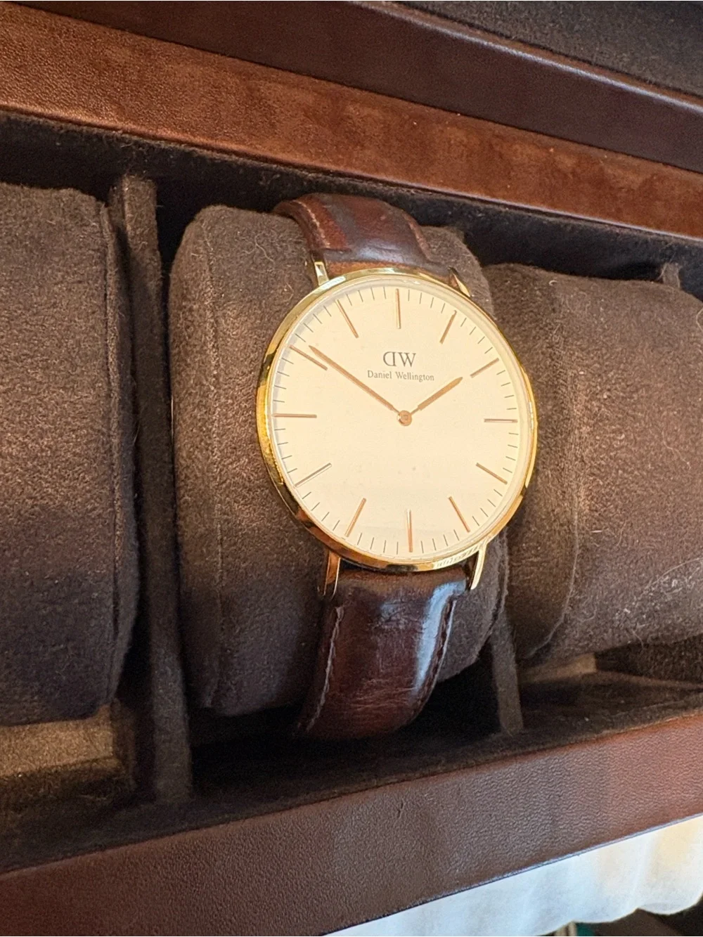 Daniel Wellington White Dial Watch with Brown Leather and Gold Case